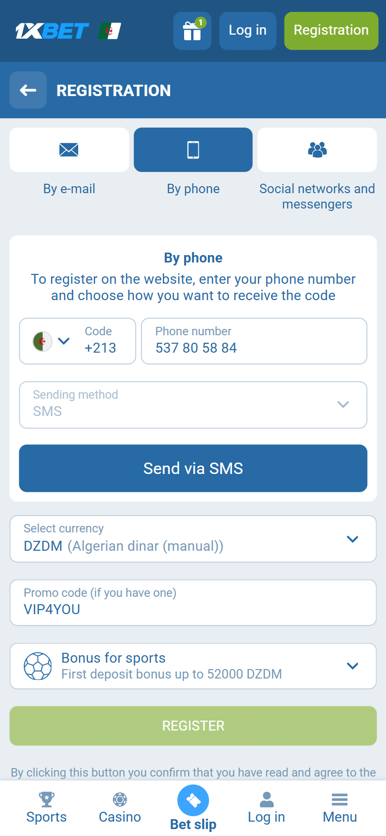 1xBet promo code Algeria VIP4YOU — Algeria registration By phone +213 DZDM first deposit bonus up to 52000 DZDM REGISTER