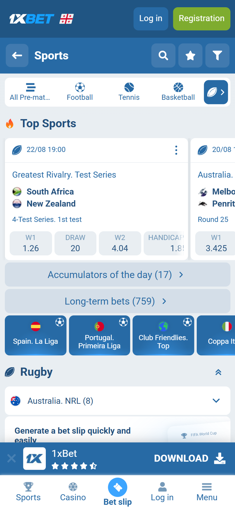 1xBet rugby list with match odds 1xBet rugby list with match odds