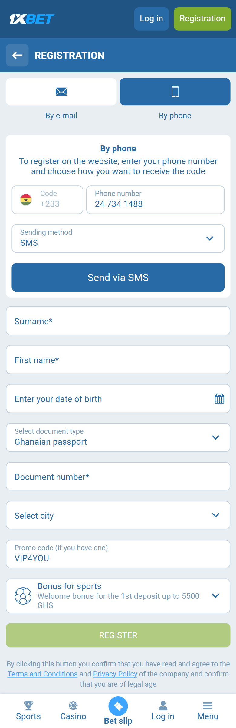 1xBet promo code Ghana VIP4YOU — Ghana registration By phone +233 GHS welcome bonus up to 5500 GHS REGISTER