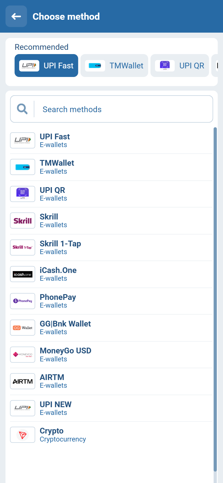 1xBet India deposit Choose method — UPI Fast TMWallet UPI QR PhonePay Skrill Crypto 1xBet India deposit Choose method — UPI Fast TMWallet UPI QR PhonePay Skrill Crypto