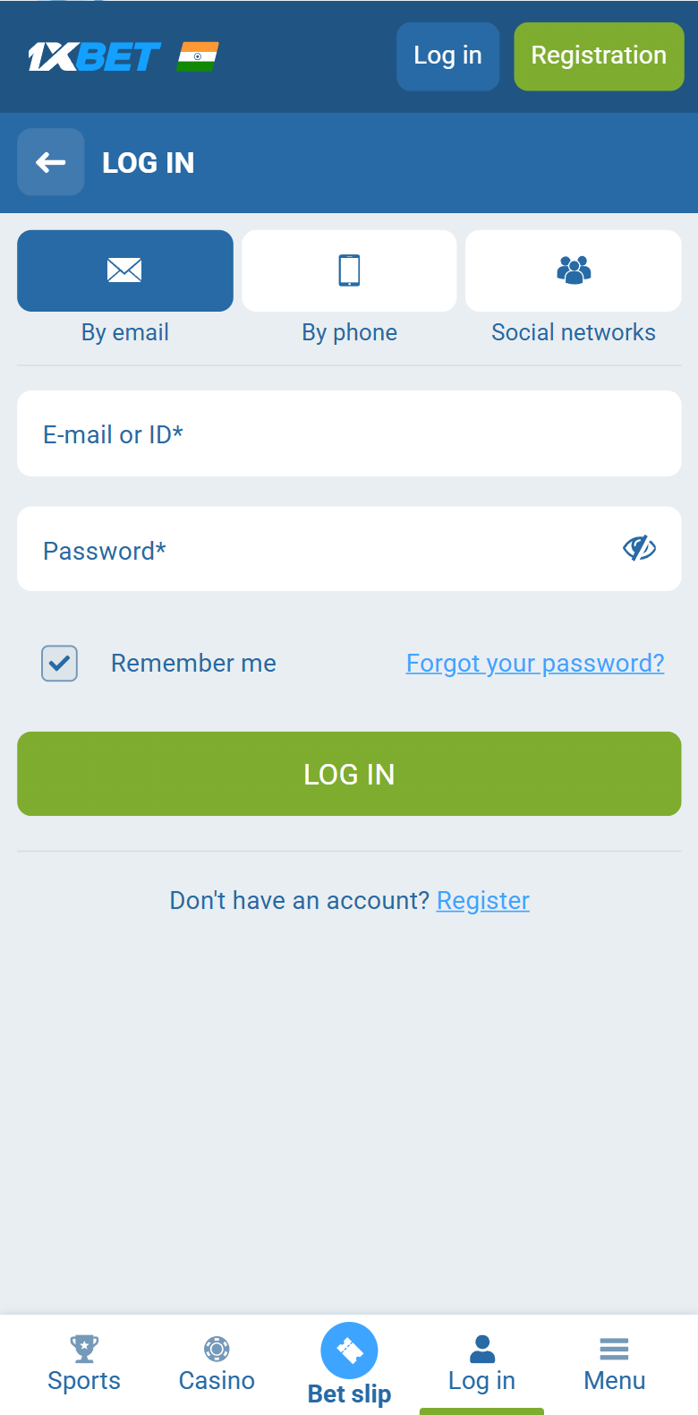 1xBet login India — By email E-mail or ID Password Remember me LOG IN Register 1xBet login India — By email E-mail or ID Password Remember me LOG IN Register