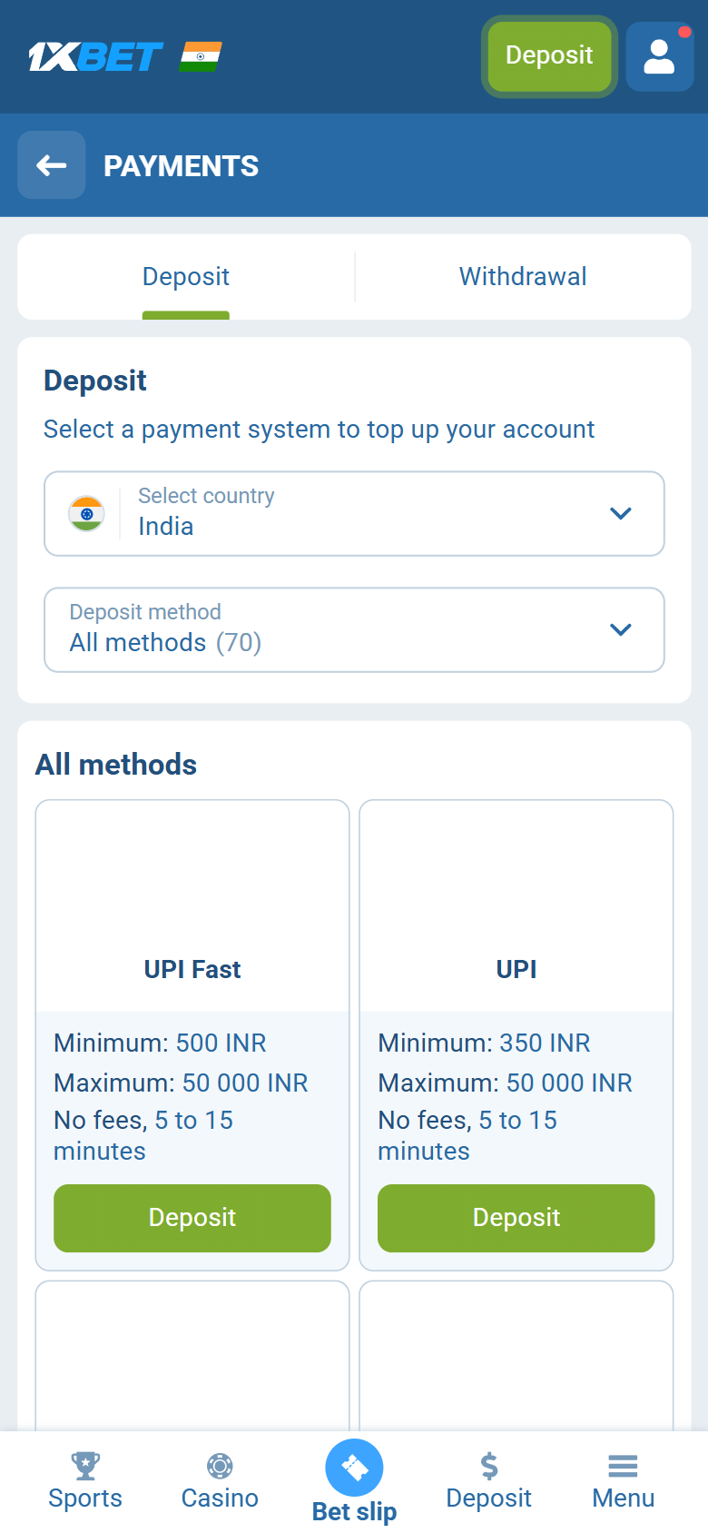 1xBet deposit India UPI — Payments Deposit UPI Fast UPI 500 INR 350 INR no fees 1xBet deposit India UPI — Payments Deposit UPI Fast UPI 500 INR 350 INR no fees