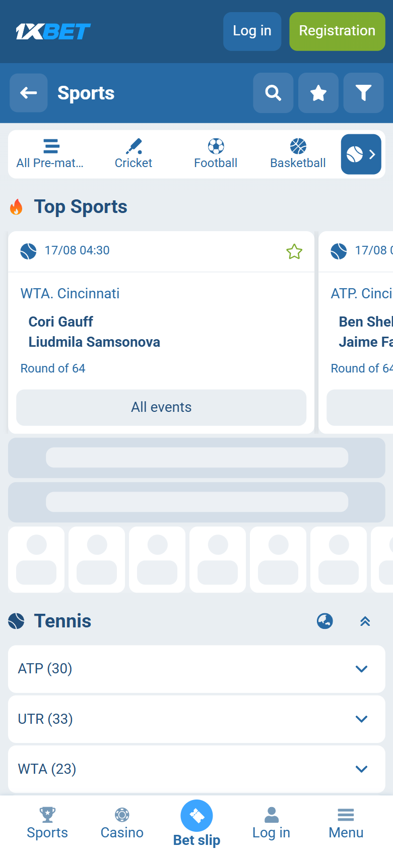 1xBet tennis betting India — Sports Tennis WTA ATP Cincinnati Gauff Samsonova