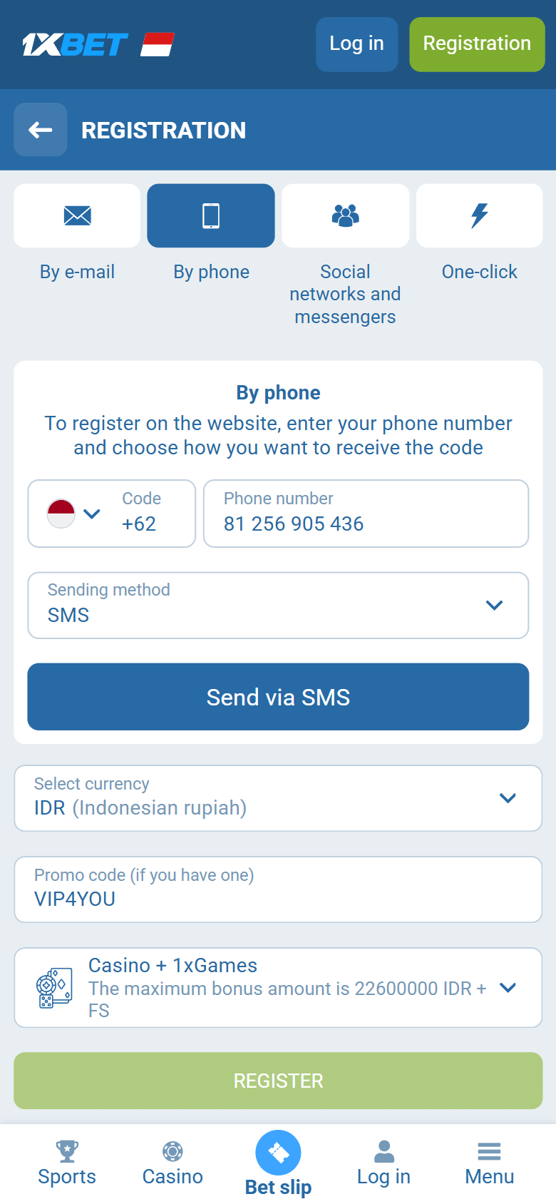 1xBet promo code Indonesia VIP4YOU — Indonesia registration By phone +62 IDR Casino 1xGames 22600000 IDR REGISTER