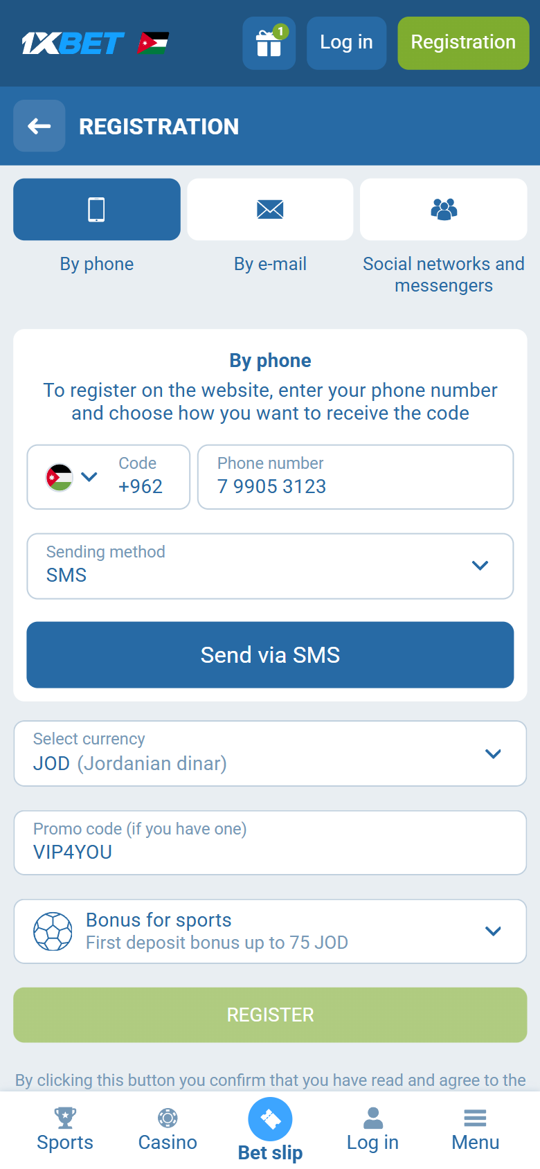 1xBet promo code Jordan VIP4YOU — 1xlite-52191.pro By phone +962 JOD VIP4YOU first deposit bonus up to 75 JOD REGISTER