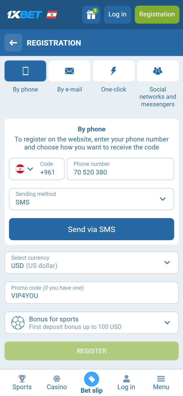 1xBet promo code Lebanon VIP4YOU — Lebanon registration By phone +961 USD first deposit bonus up to 100 USD REGISTER 1xBet promo code Lebanon VIP4YOU — Lebanon registration By phone +961 USD first deposit bonus up to 100 USD REGISTER