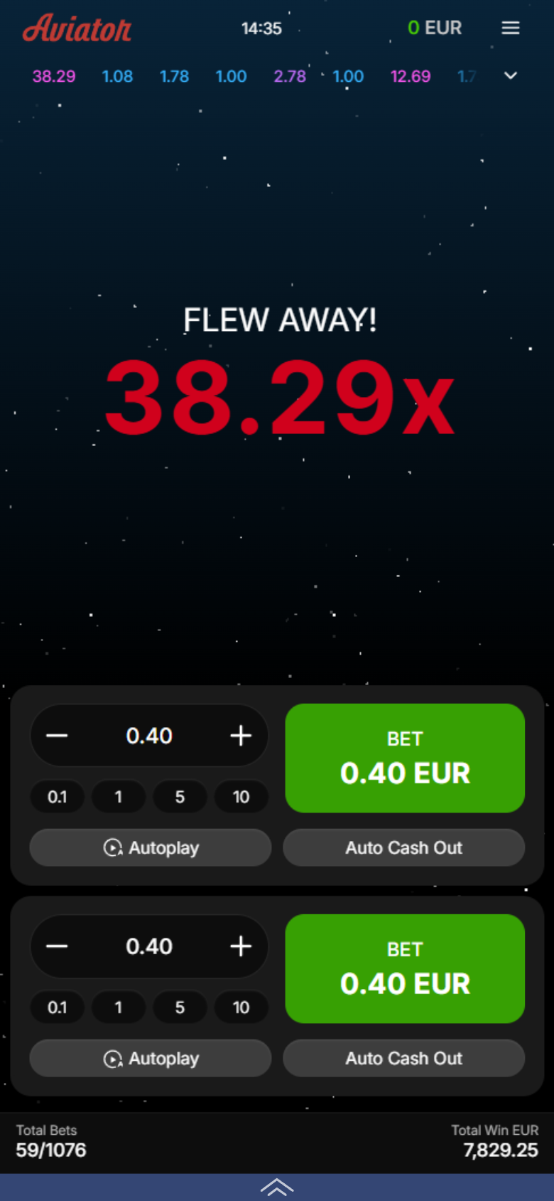Aviator flew away — 38.29x round ended stake lost if still open